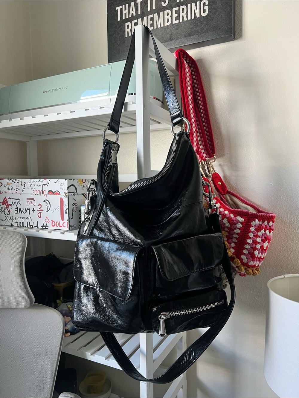 HOBO Genuine Leather Multi-Pocket Crossbody/Shoulder Bag — Black — NWOT